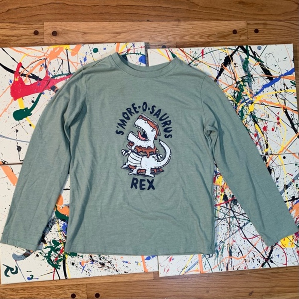 Cat & Jack light olive green T-Rex long sleeve tee shirt.